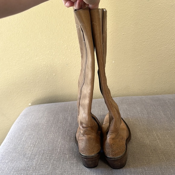RARE Golden Goose Tan Distressed Side Zip Leather Western Riding Boots Size 36 - Picture 6 of 13